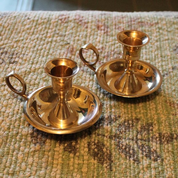 Vintage Brass 2 1/2 inch Candle Holder Set - Picture 2 of 3